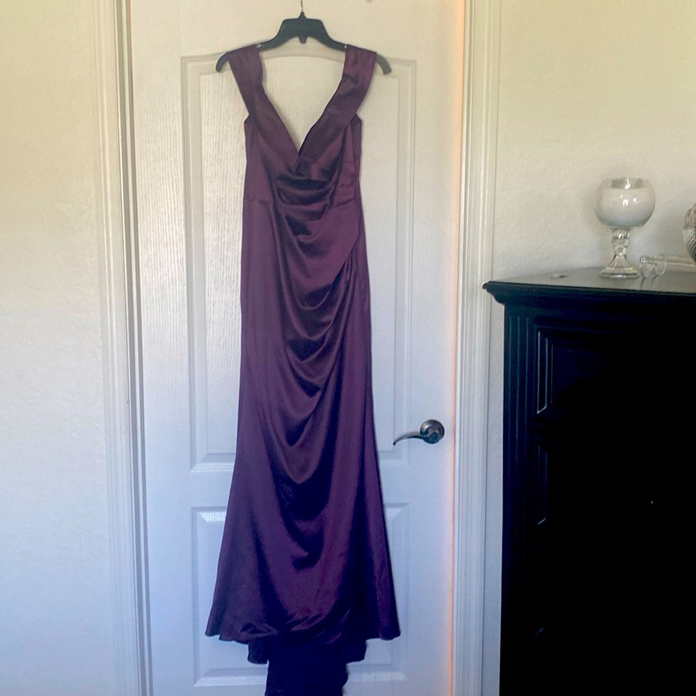 Plum, off the shoulders bridesmaids dress. Worn once with a mermaid fit.